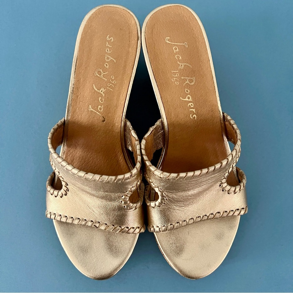 Jack Rogers Metallic Gold Cork Wedge Sandals - Picture 5 of 7